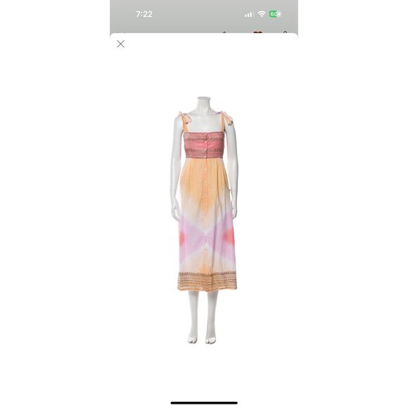 Juliet Dunn Tie Shoulder Cotton Midi Dress Orange Pink Sz 1 US 4 Small Tye Dye‎ - Picture 4 of 14